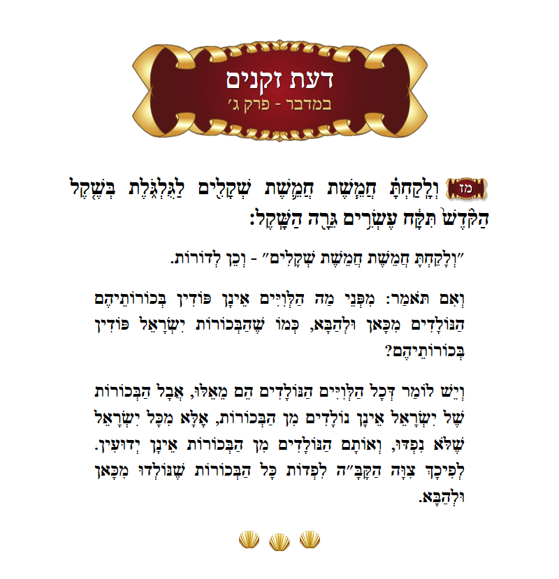 Da׳as Zekeinim Bamidbar Chapter 3 Verse 47