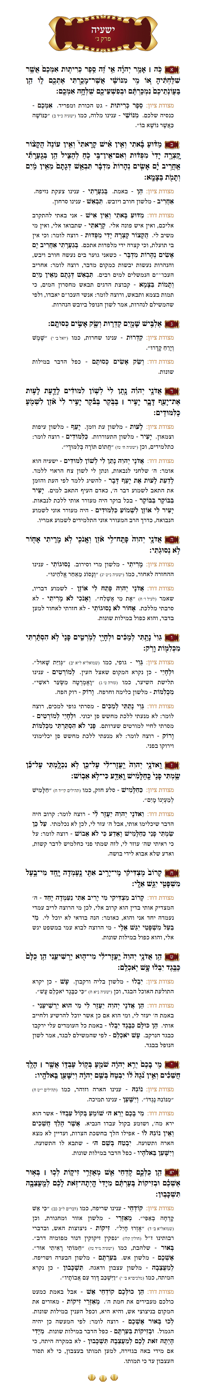 Sefer Yeshayohu Chapter 50 with commentary