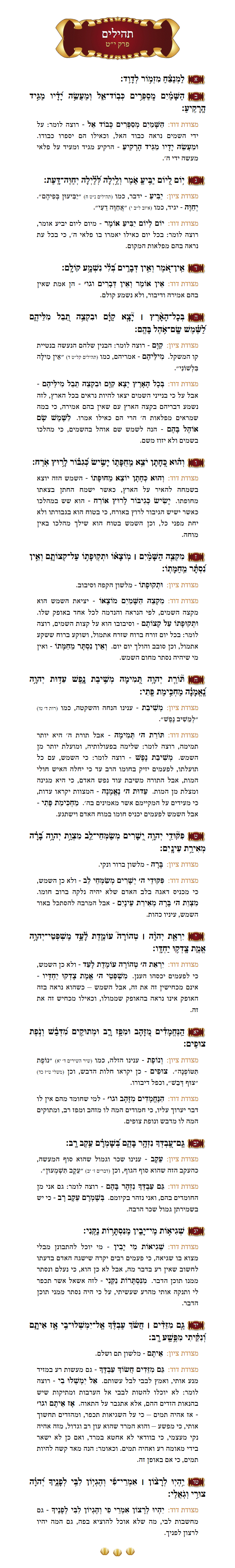 Sefer Tehillim Chapter 19 with commentary
