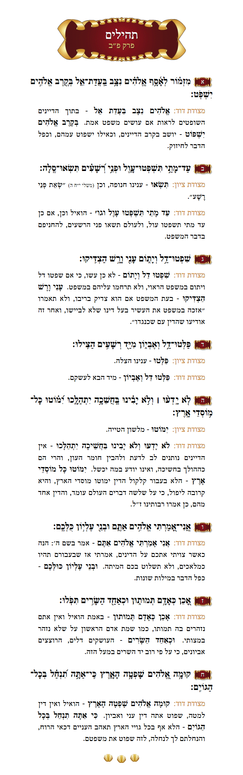 Sefer Tehillim Chapter 82 with commentary