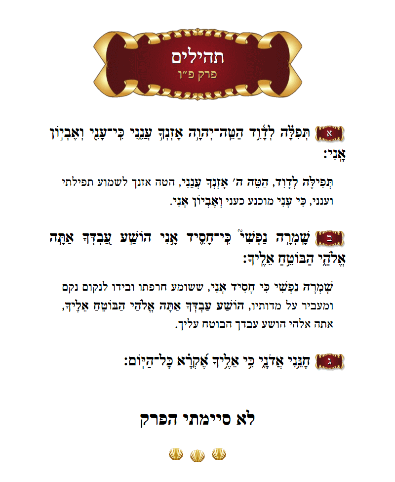 Sefer Tehillim Chapter 86 with commentary