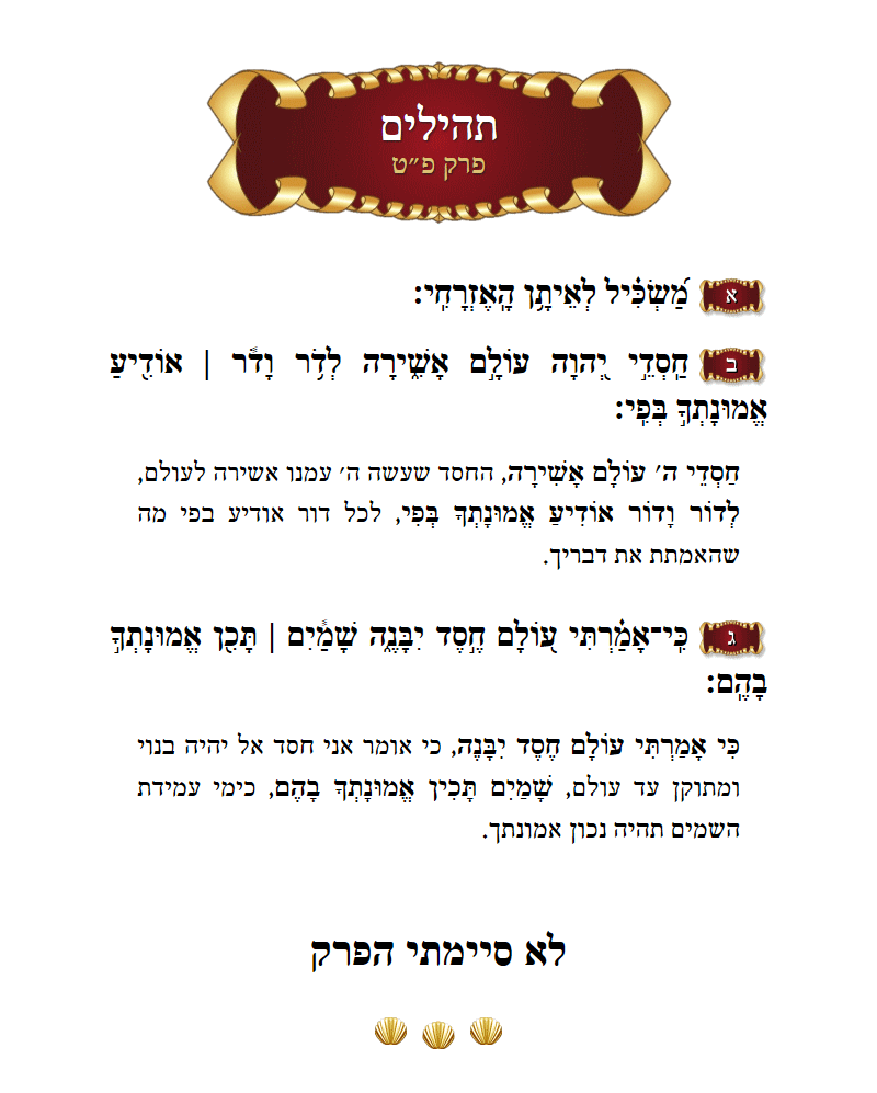 Sefer Tehillim Chapter 89 with commentary