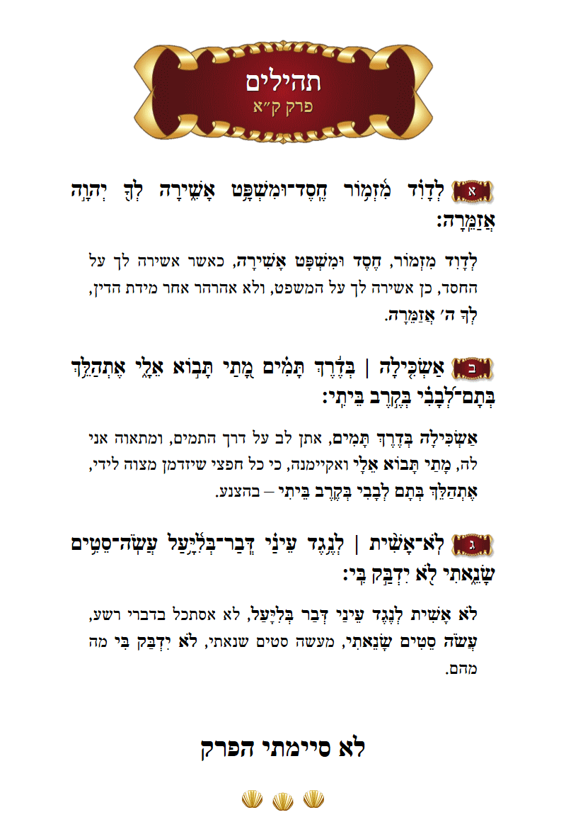 Sefer Tehillim Chapter 101 with commentary