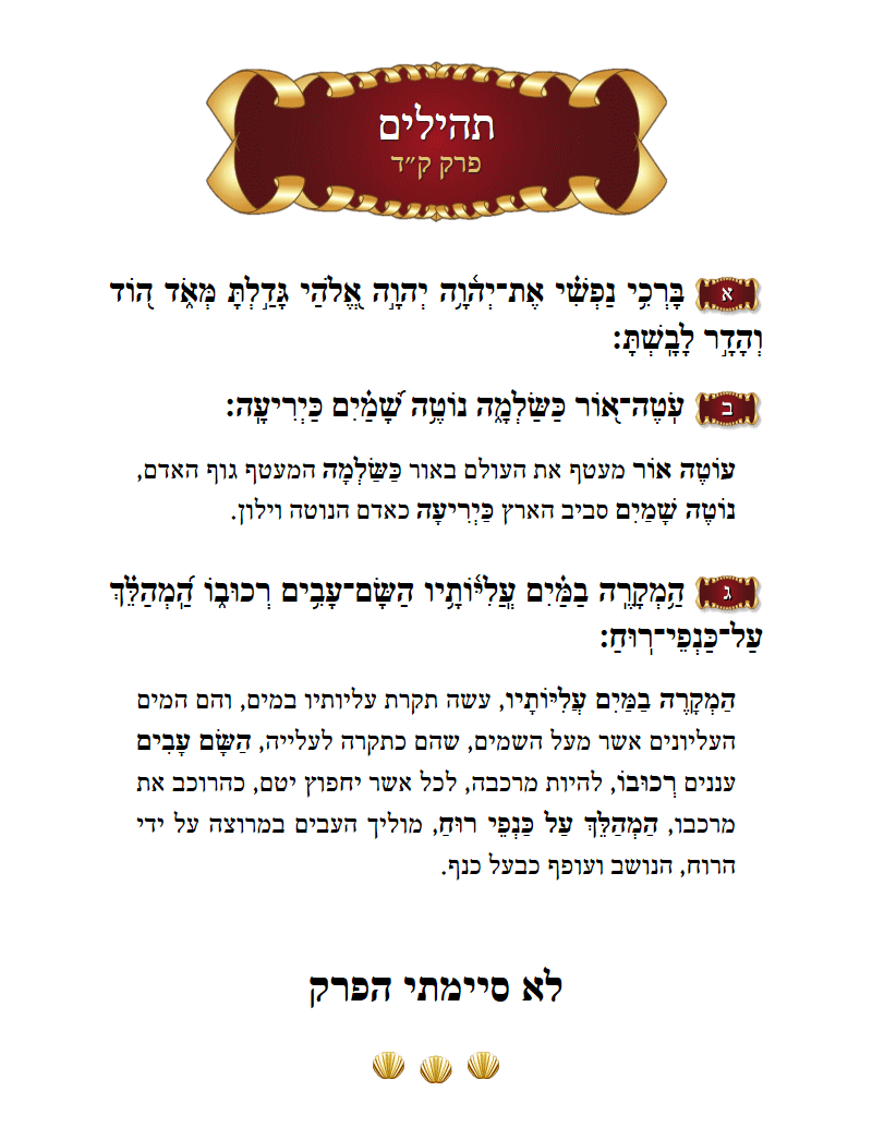 Sefer Tehillim Chapter 104 with commentary