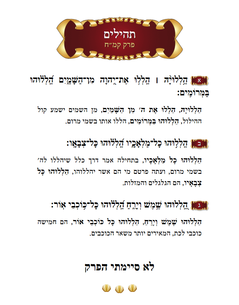 Sefer Tehillim Chapter 148 with commentary