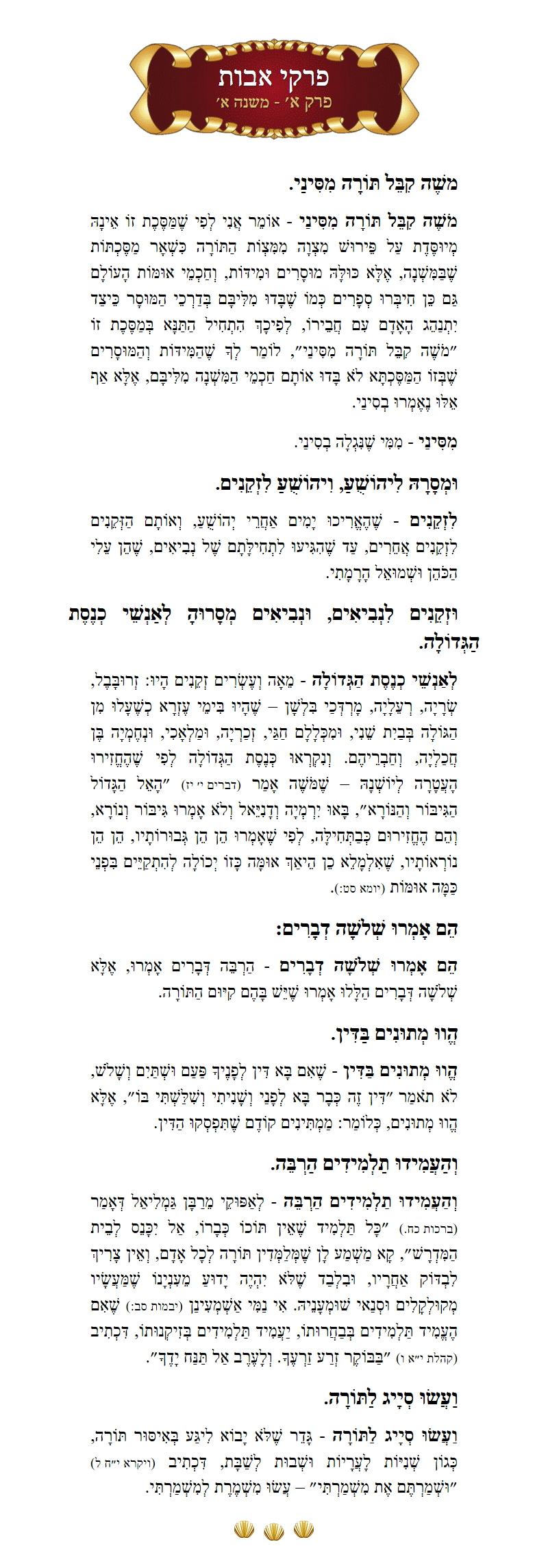 Masechta Avos Chapter 1 Mishnah 1 with commentary