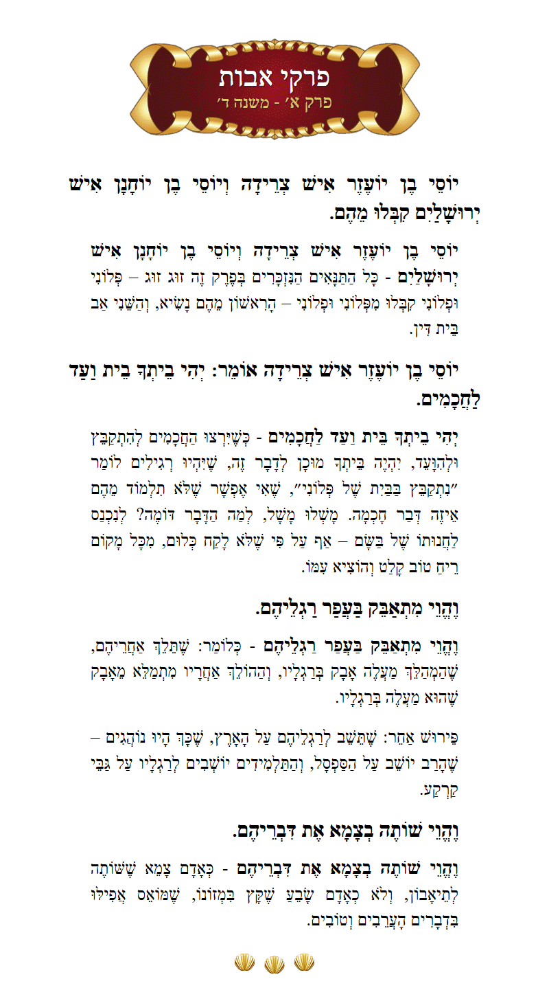 Masechta Avos Chapter 1 Mishnah 4 with commentary