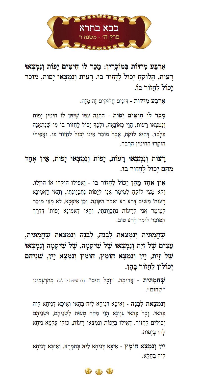 Masechta Bava Basra Chapter 5 Mishnah 6 with commentary