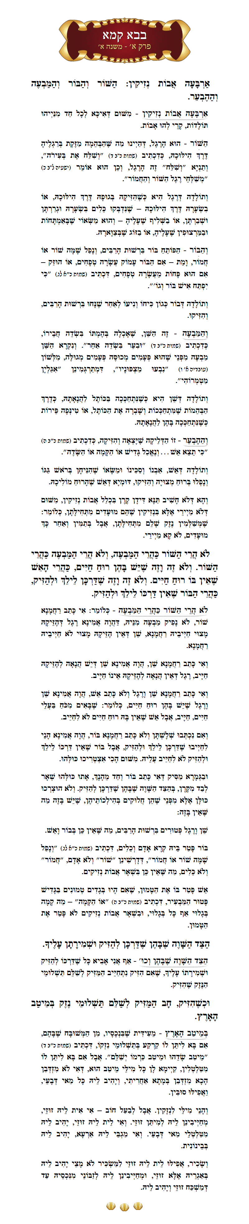 Masechta Bava Kamma Chapter 1 Mishnah 1 with commentary