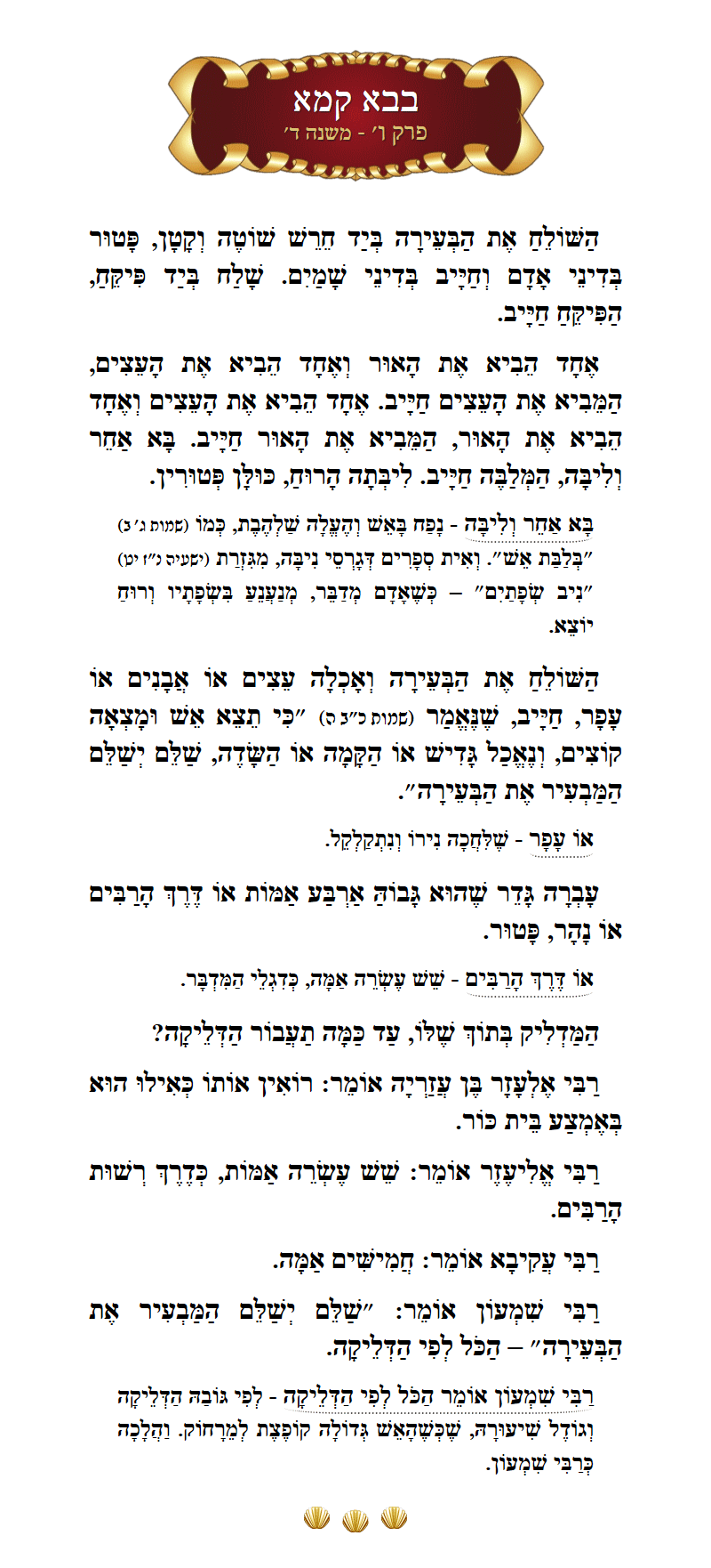 Masechta Bava Kamma Chapter 6 Mishnah 4 with commentary