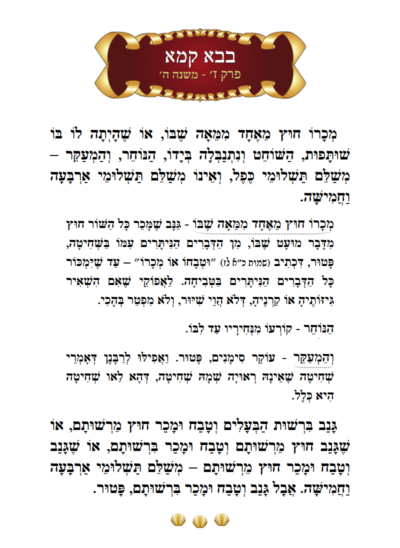 Masechta Bava Kamma Chapter 7 Mishnah 5 with commentary