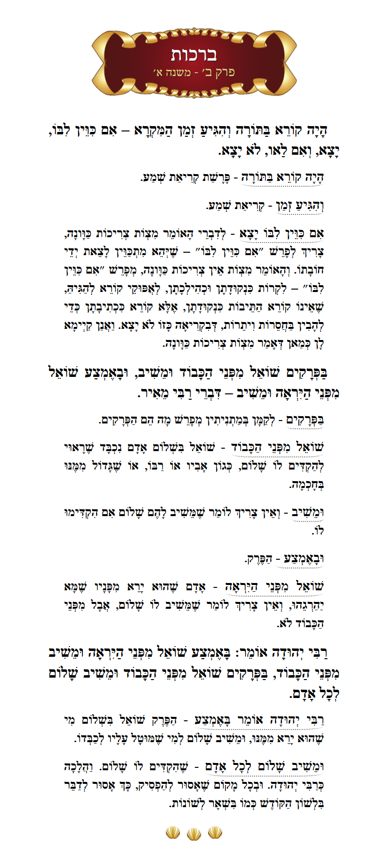 Masechta Berachos Chapter 2 Mishnah 1 with commentary