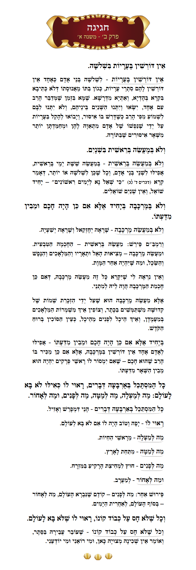 Masechta Chagigah Chapter 2 Mishnah 1 with commentary
