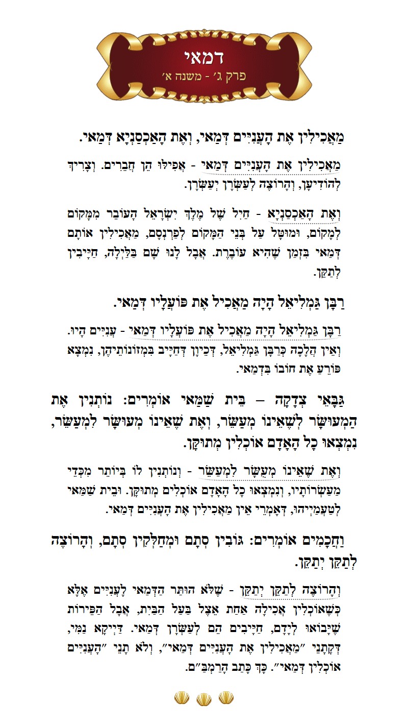 Masechta Demai Chapter 3 Mishnah 1 with commentary
