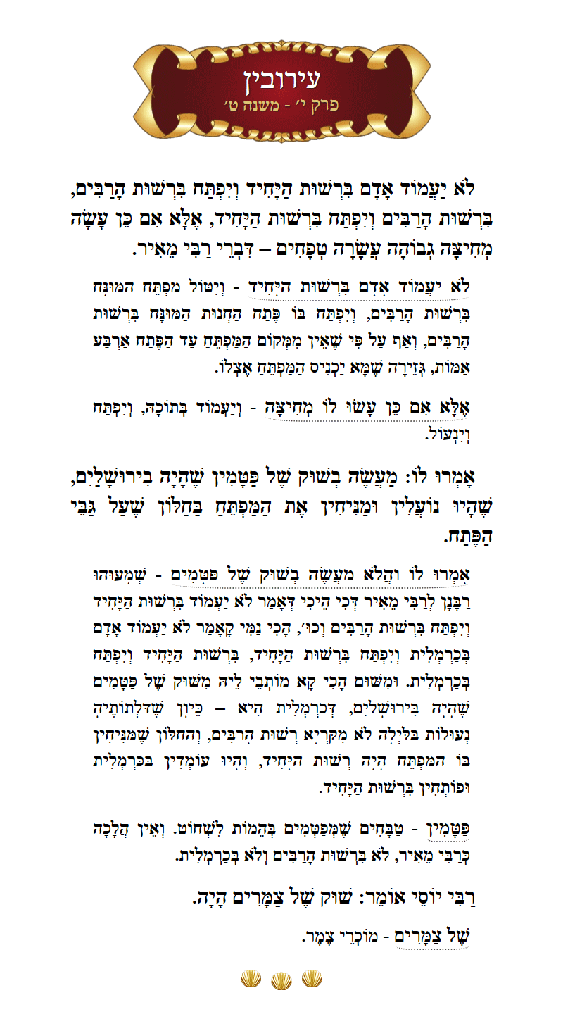 Masechta Eruvin Chapter 10 Mishnah 9 with commentary