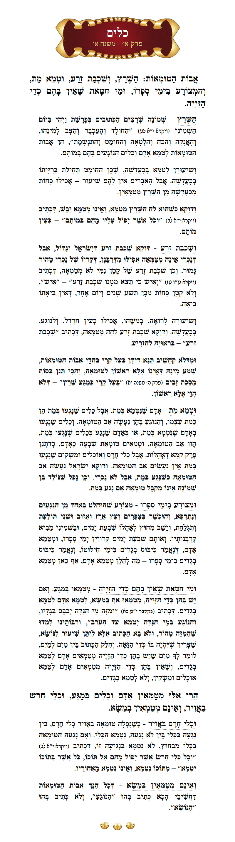 Masechta Keilim Chapter 1 Mishnah 1 with commentary