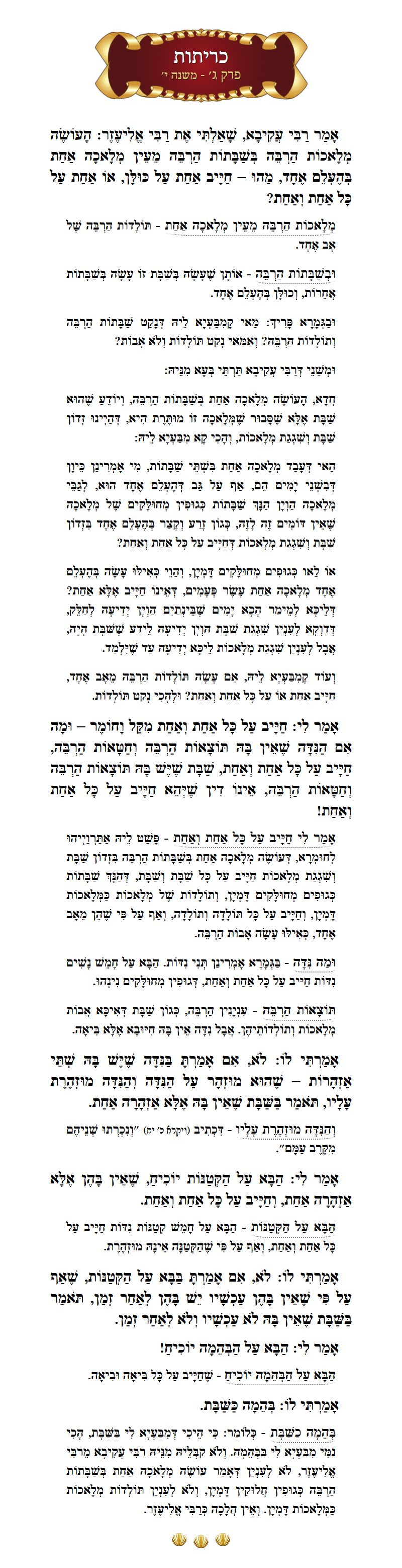 Masechta Kereisos Chapter 3 Mishnah 10 with commentary