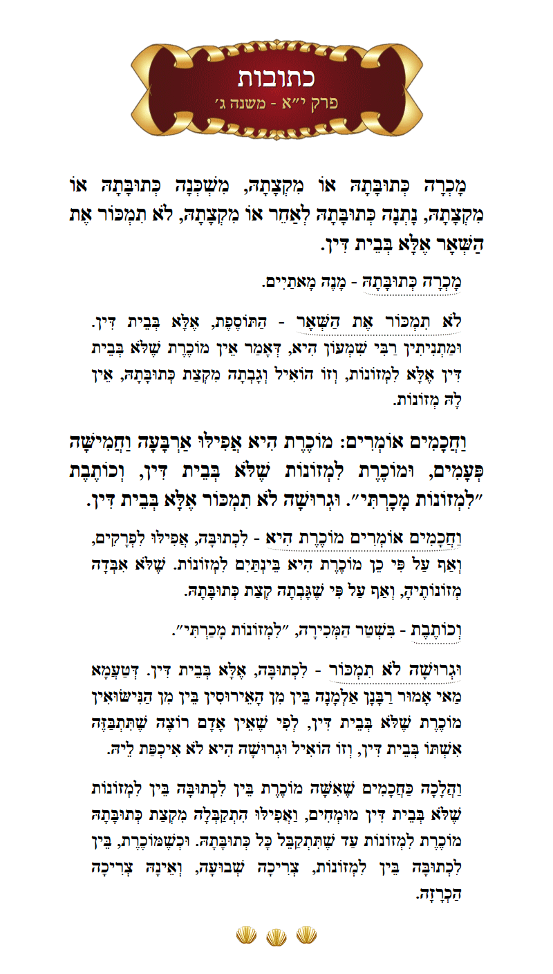 Masechta Kesuvos Chapter 11 Mishnah 3 with commentary