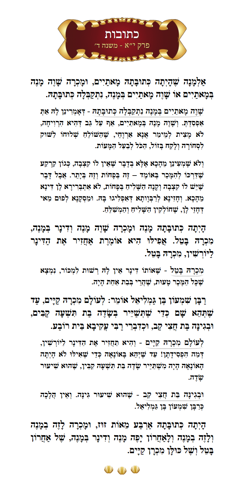 Masechta Kesuvos Chapter 11 Mishnah 4 with commentary