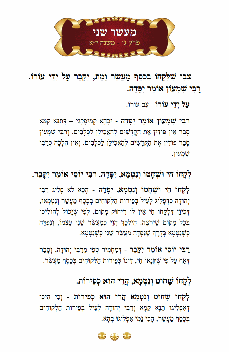 Masechta Maaser Sheni Chapter 3 Mishnah 11 with commentary
