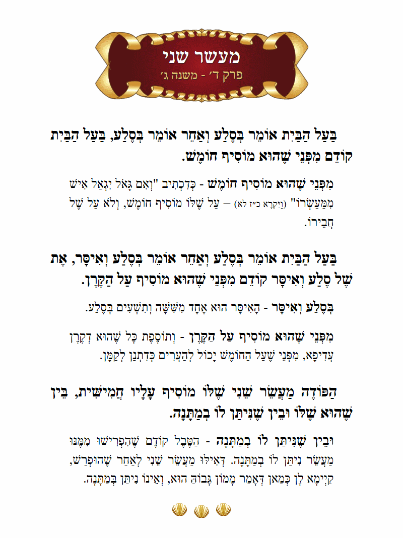 Masechta Maaser Sheni Chapter 4 Mishnah 3 with commentary