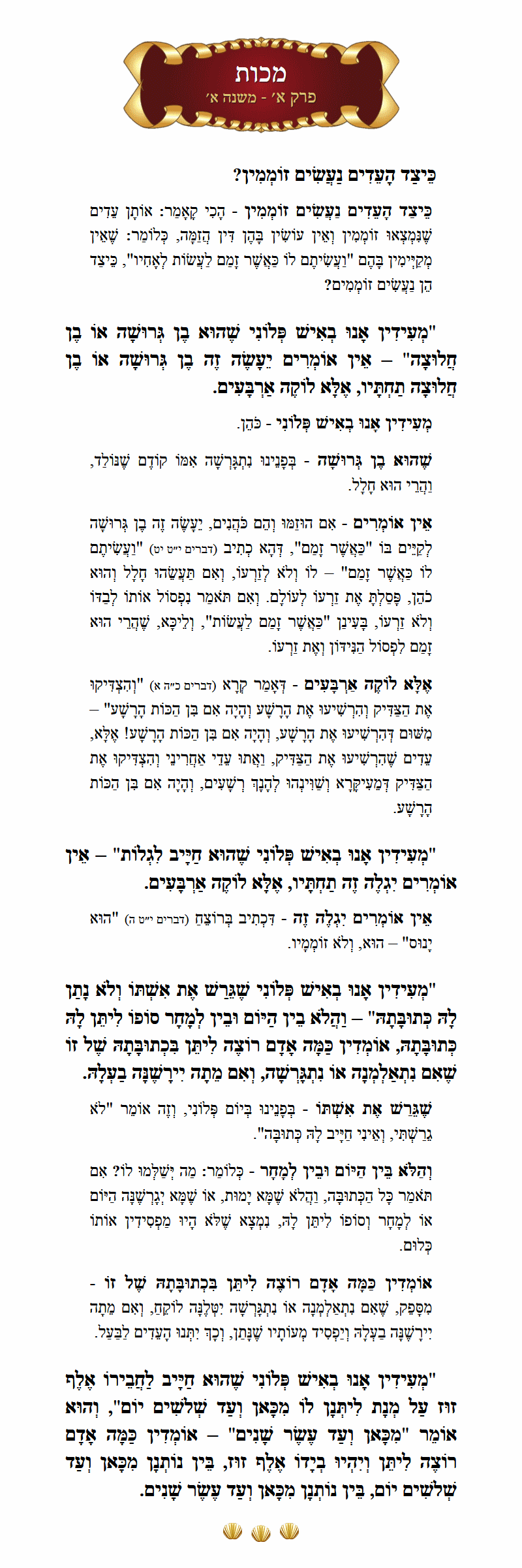Masechta Makkos Chapter 1 Mishnah 1 with commentary