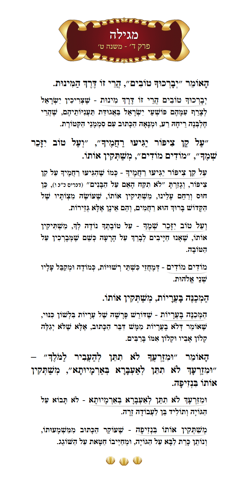 Masechta Megillah Chapter 4 Mishnah 9 with commentary