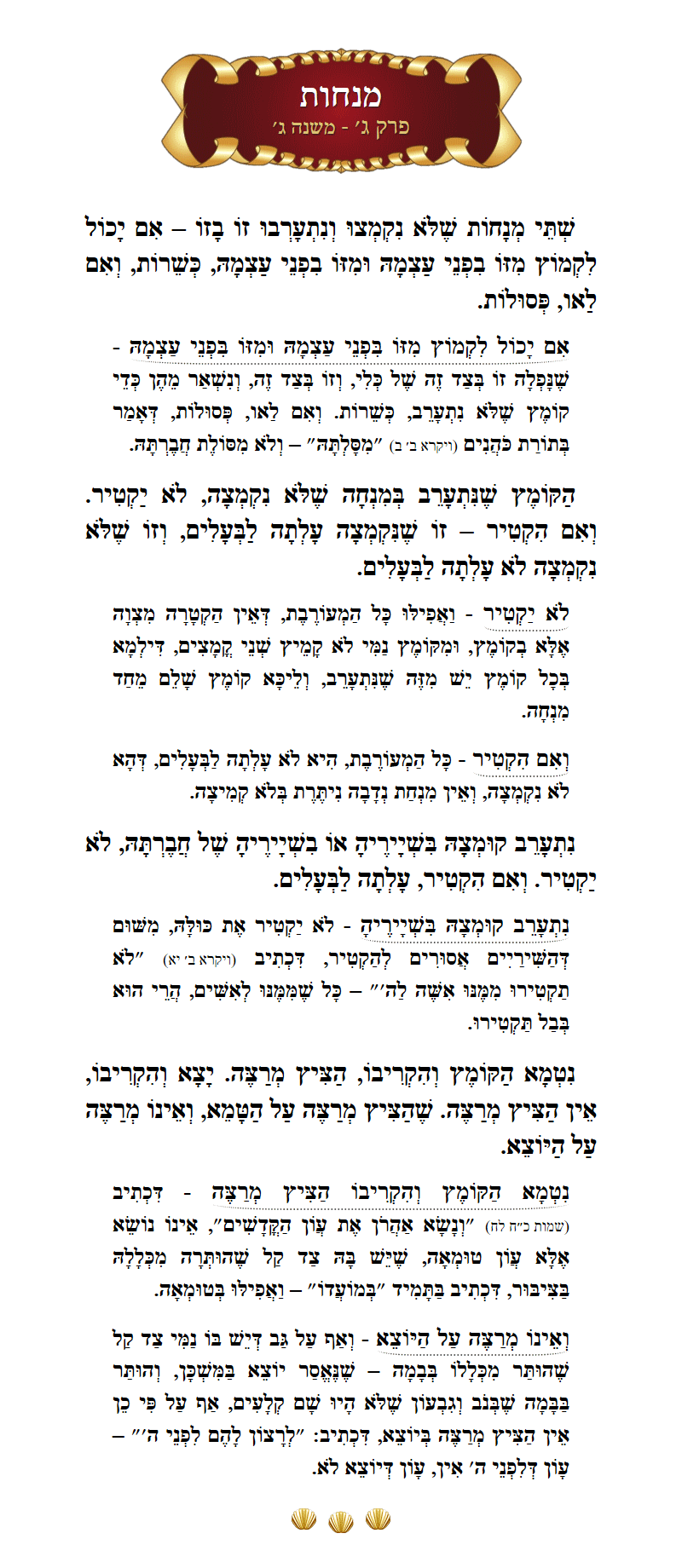 Masechta Menachos Chapter 3 Mishnah 3 with commentary