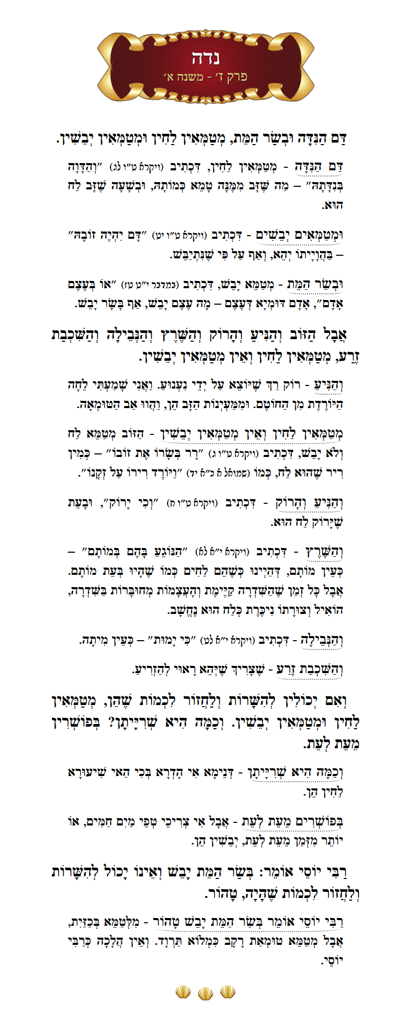 Masechta Niddah Chapter 7 Mishnah 1 with commentary