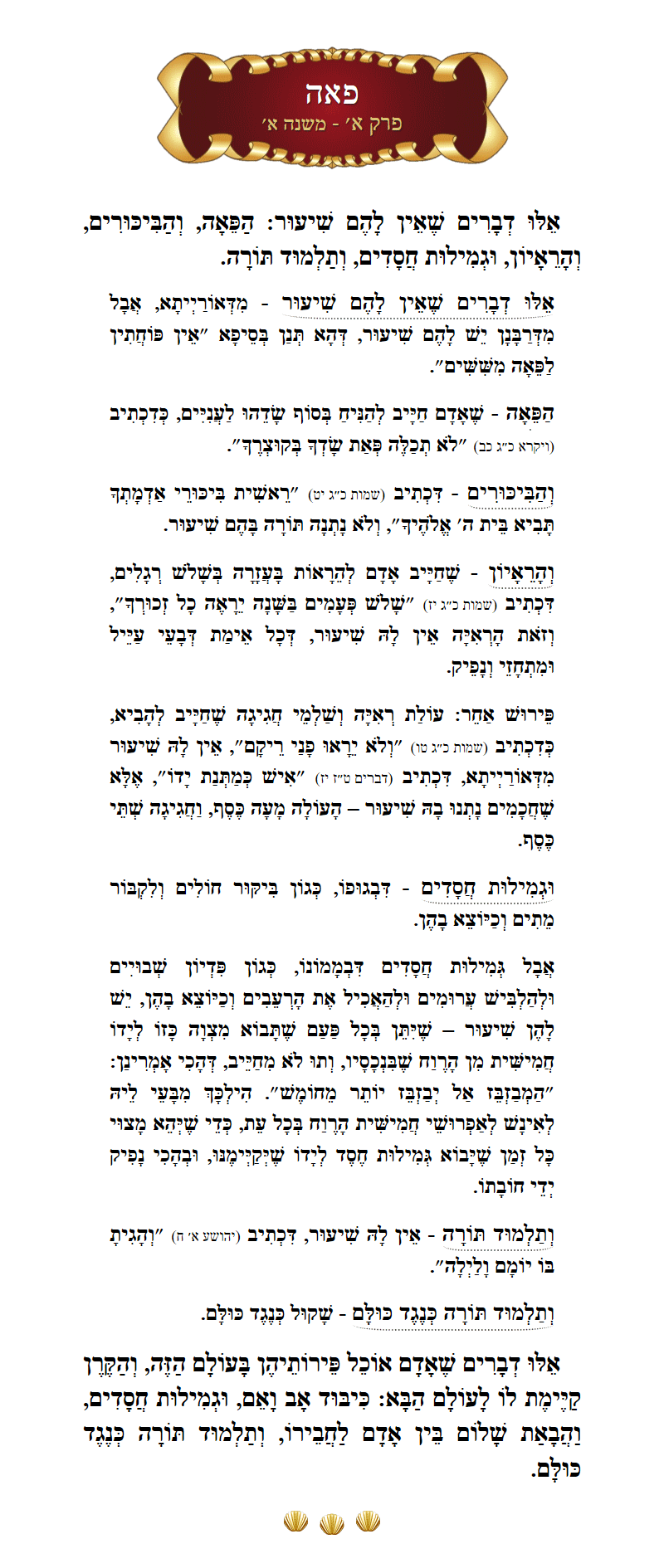 Masechta Peah Chapter 1 Mishnah 1 with commentary