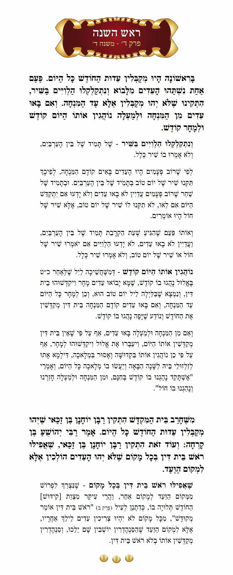 Masechta Rosh Hashanah Chapter 4 Mishnah 4 with commentary