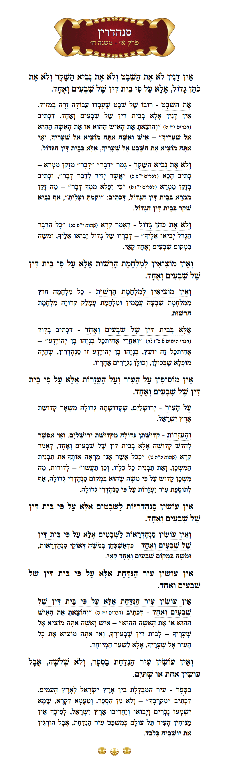Masechta Sanhedrin Chapter 1 Mishnah 5 with commentary