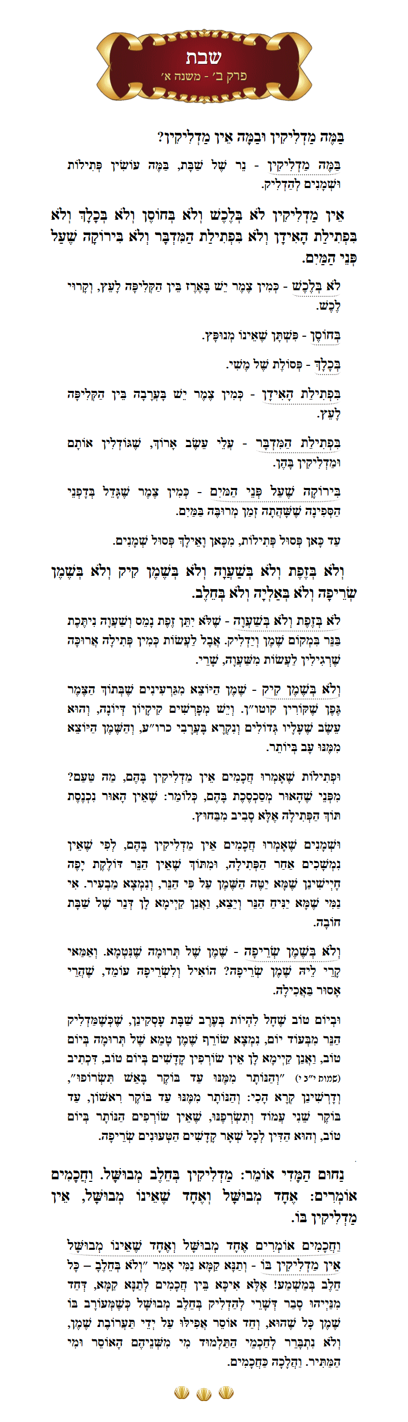 Masechta Shabbos Chapter 2 Mishnah 1 with commentary