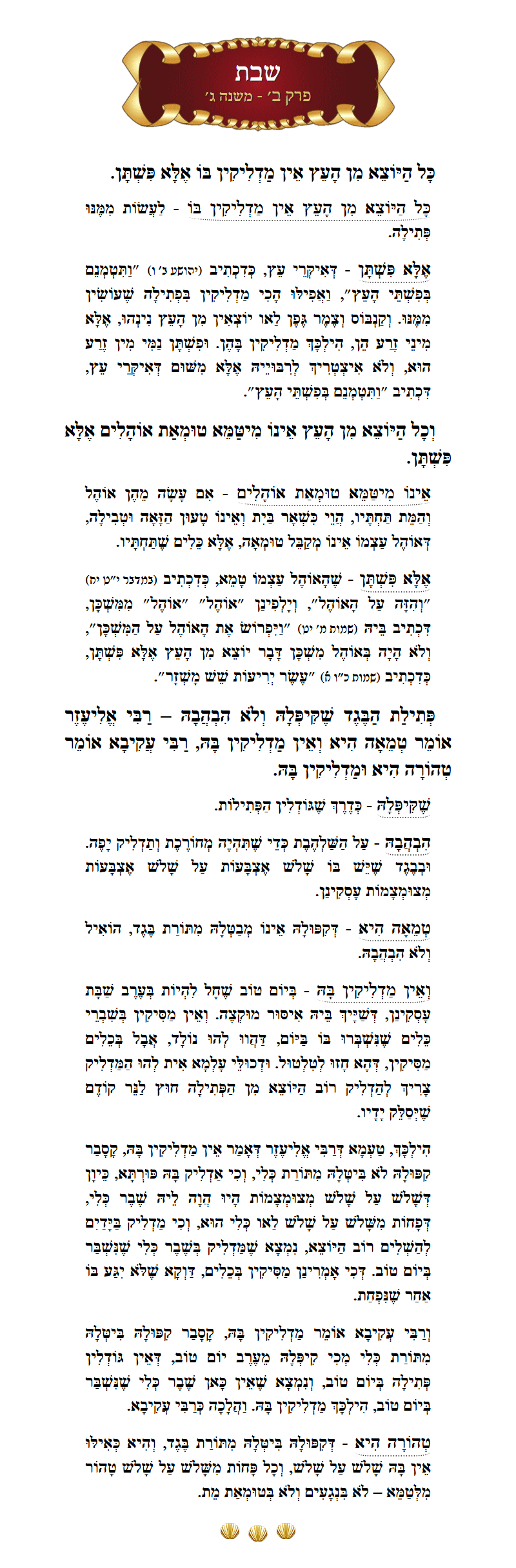 Masechta Shabbos Chapter 2 Mishnah 3 with commentary