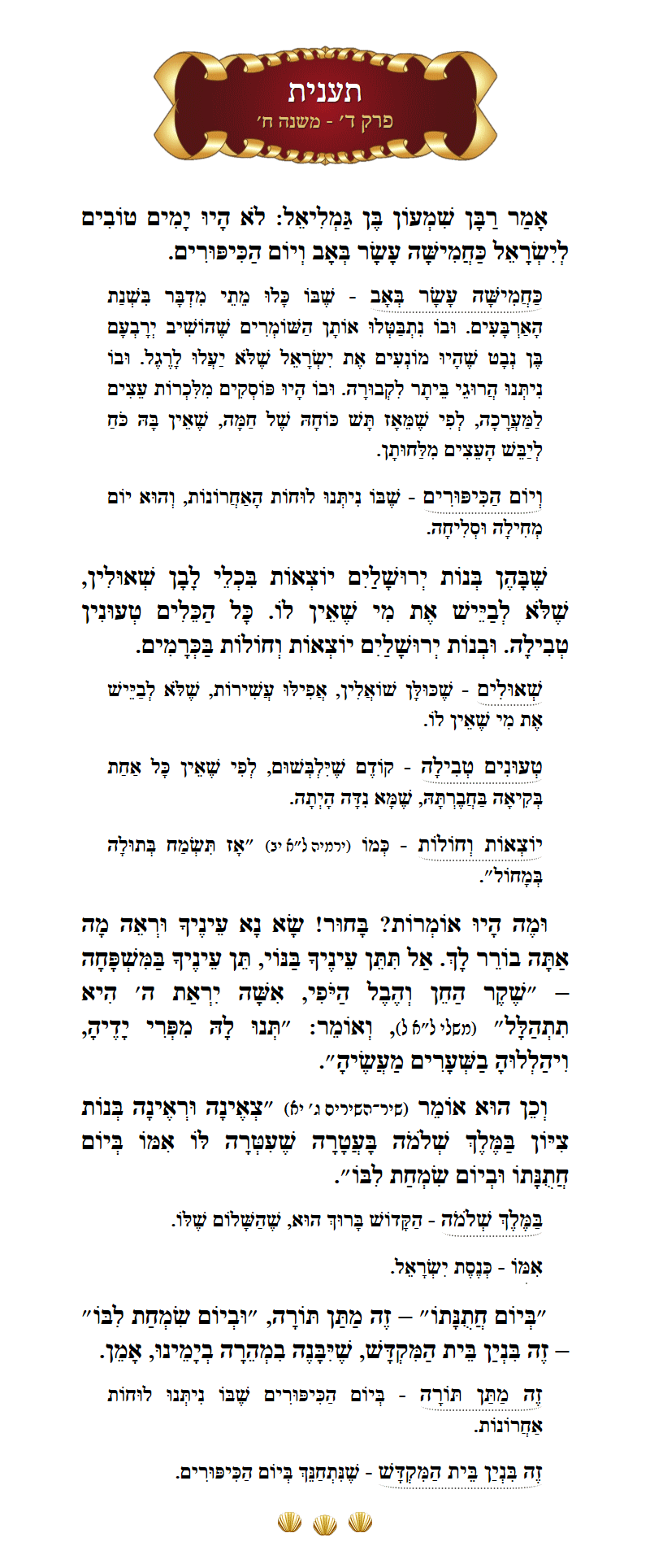 Masechta Taanis Chapter 4 Mishnah 8 with commentary