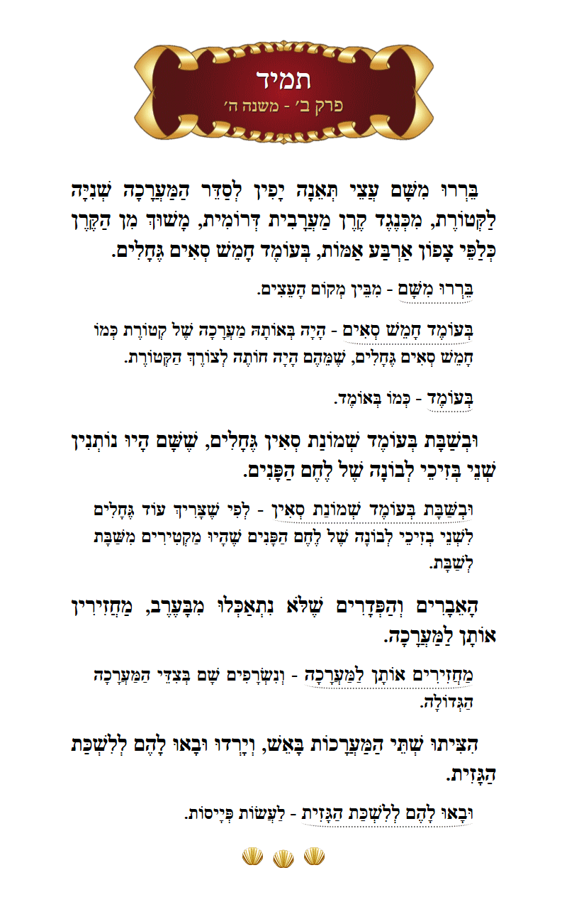 Masechta Tamid Chapter 3 Mishnah 5 with commentary