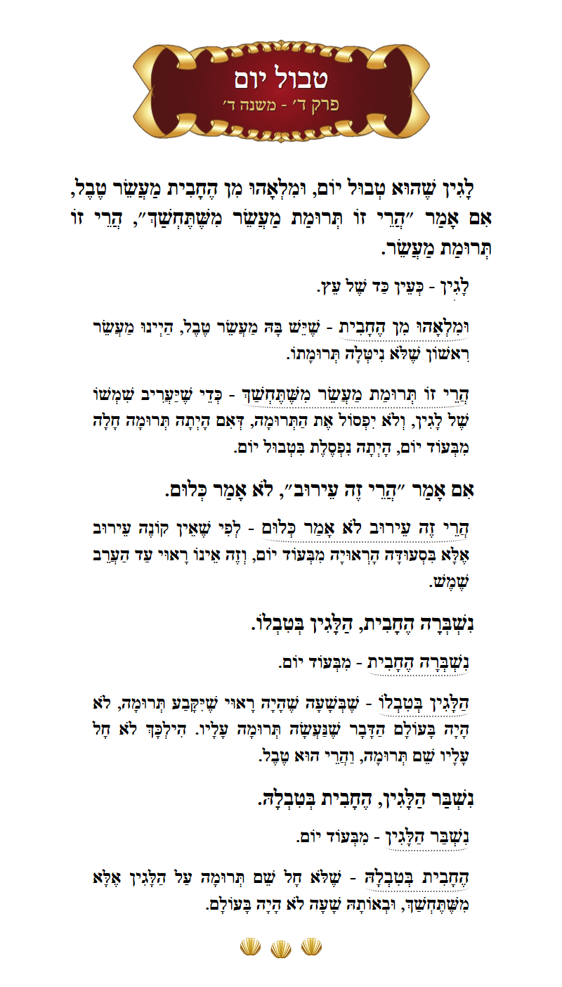 Masechta Tevul Yom Chapter 4 Mishnah 4 with commentary