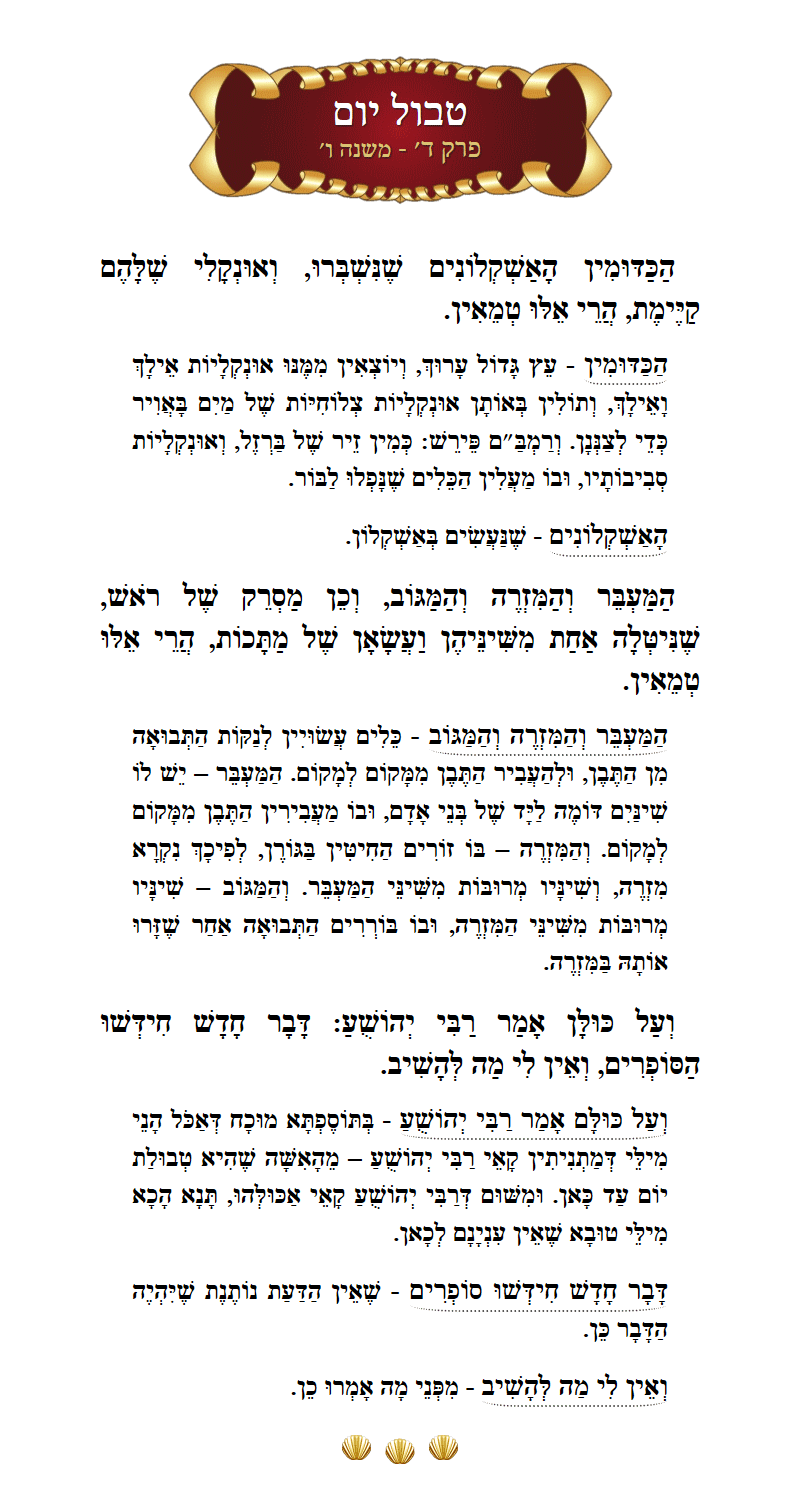 Masechta Tevul Yom Chapter 4 Mishnah 6 with commentary