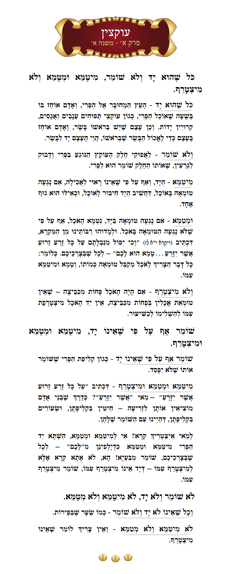 Masechta Uktzin Chapter 1 Mishnah 1 with commentary
