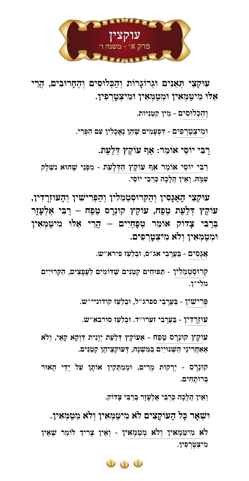 Masechta Uktzin Chapter 1 Mishnah 6 with commentary