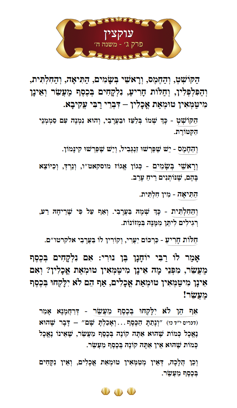Masechta Uktzin Chapter 3 Mishnah 5 with commentary