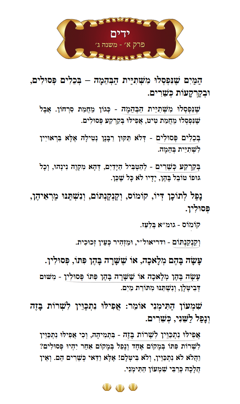 Masechta Yadayim Chapter 1 Mishnah 3 with commentary