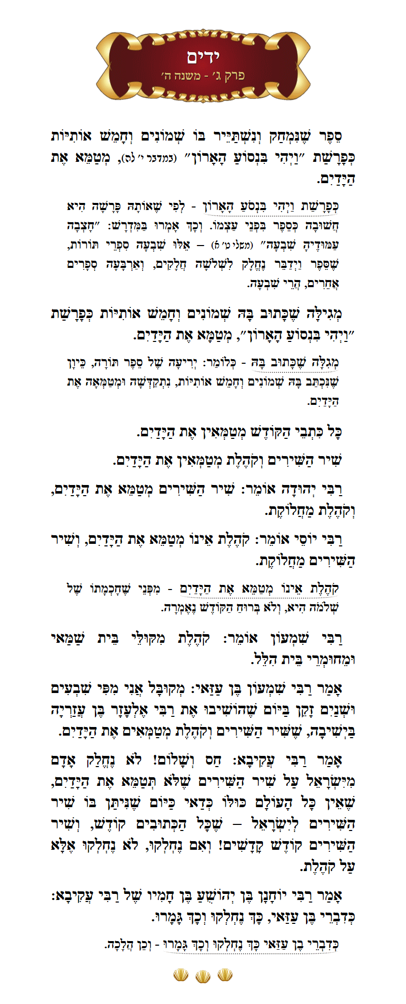 Masechta Yadayim Chapter 3 Mishnah 5 with commentary
