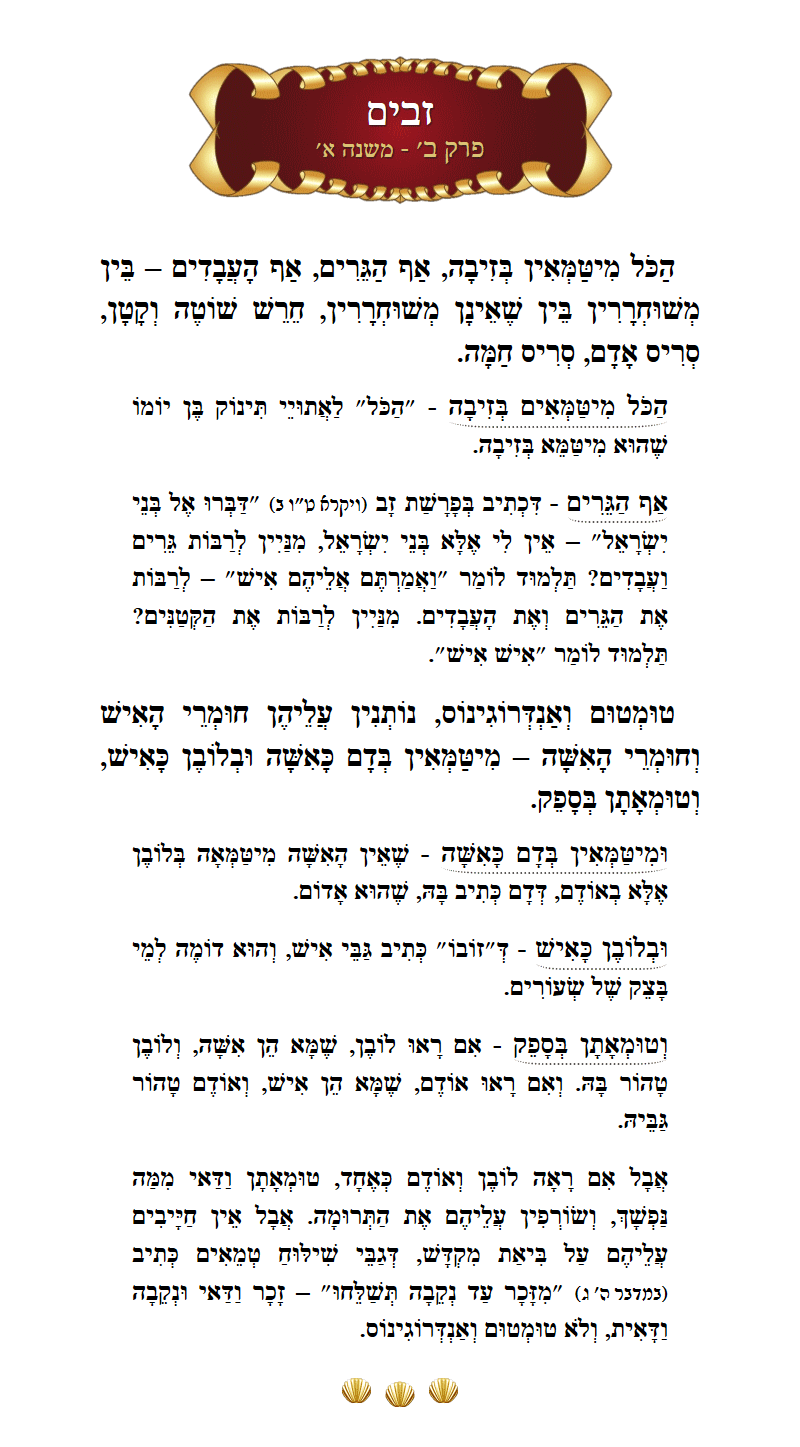 Masechta Zavim Chapter 2 Mishnah 1 with commentary