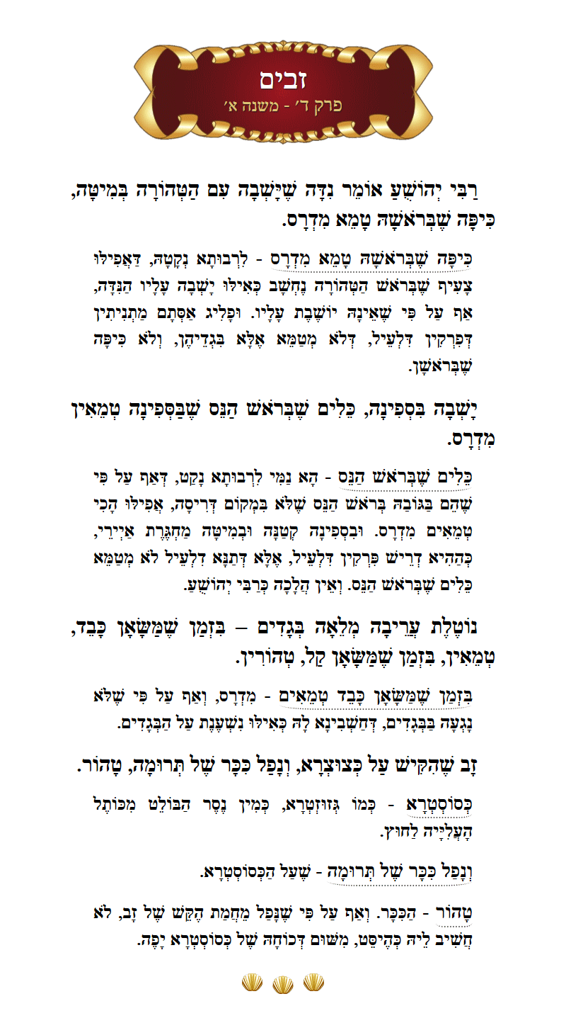 Masechta Zavim Chapter 4 Mishnah 1 with commentary