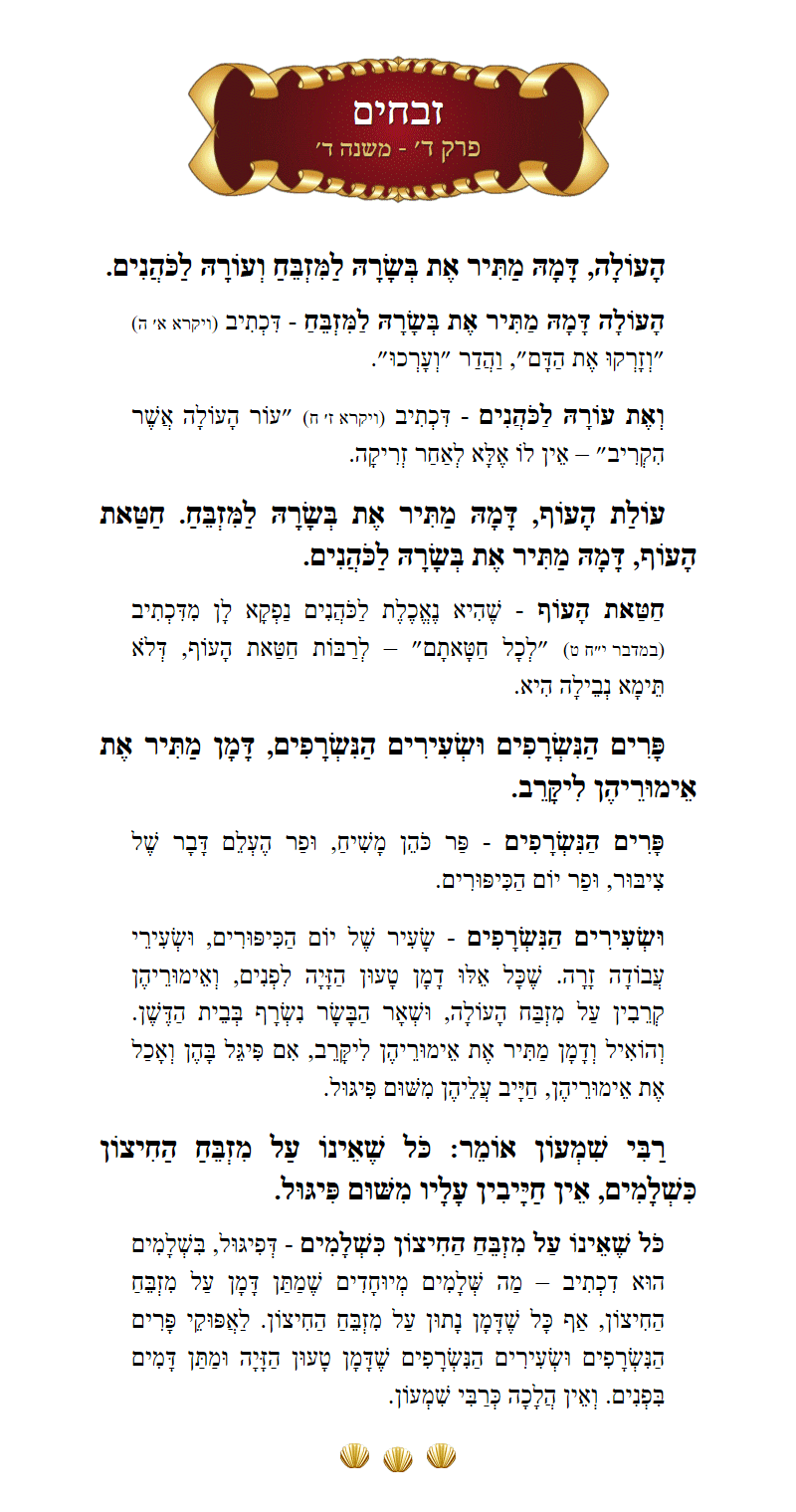 Masechta Zevachim Chapter 4 Mishnah 4 with commentary