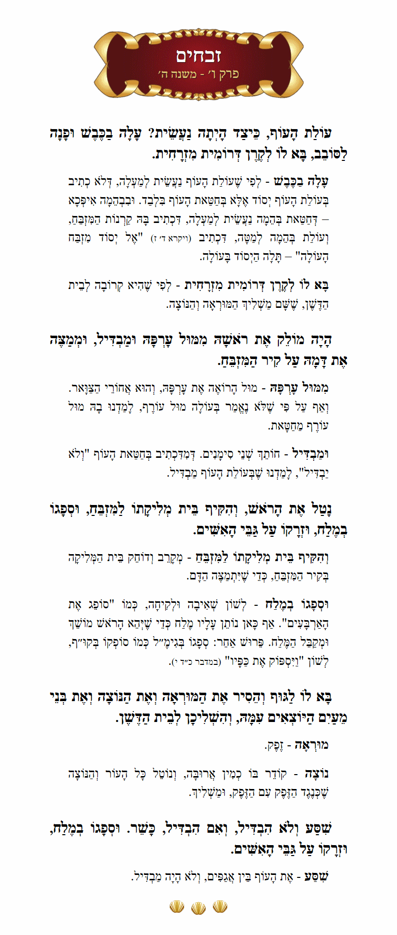 Masechta Zevachim Chapter 6 Mishnah 5 with commentary